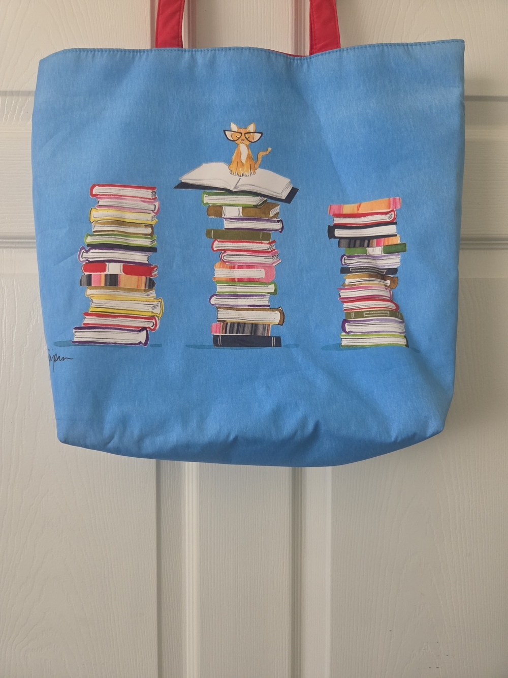 Rare Sujean Rim Blue Canvas Tote Bag with Book Cat Print from Barnes & Noble - Picture 5 of 5